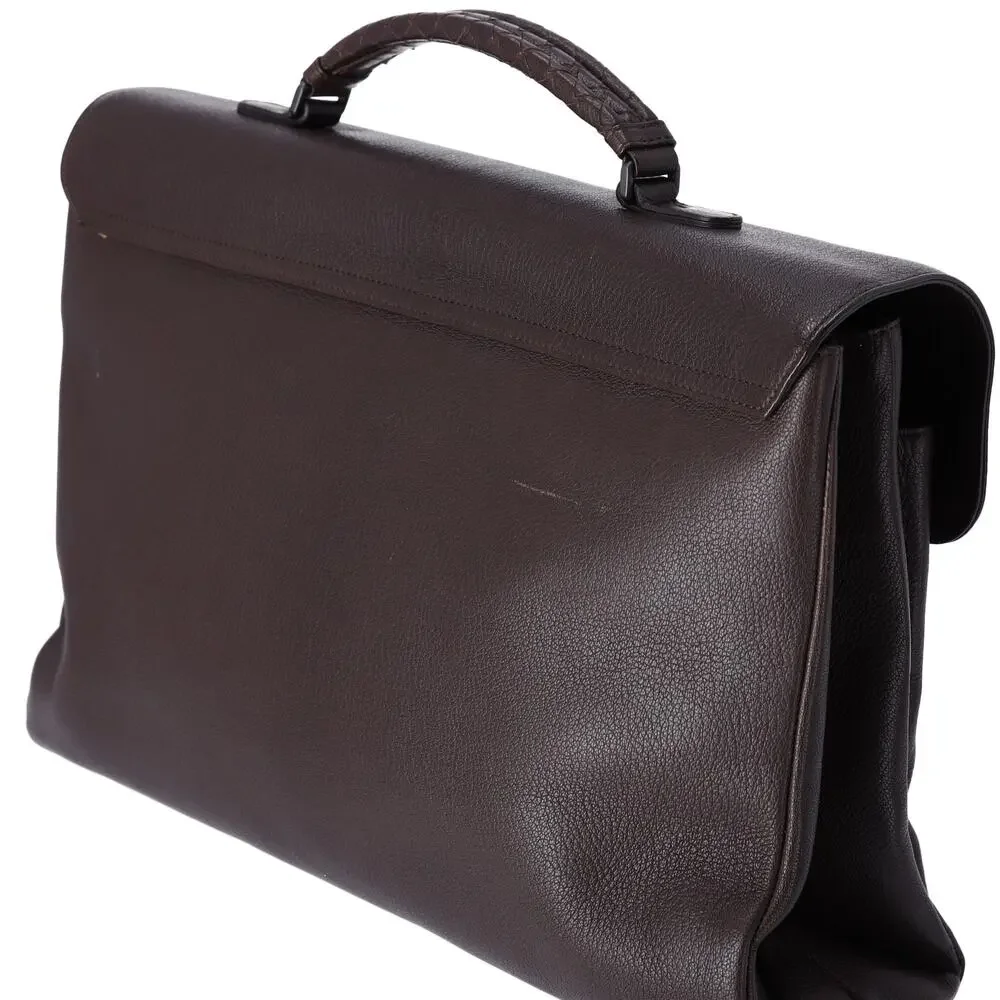 BOTTEGA VENETA Intrecciato Business Bag Dark Brown Leather